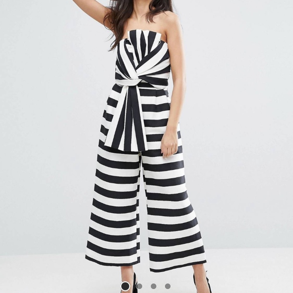 ASOS TALL Stripe Structure Jumpsuit w knot & drape
